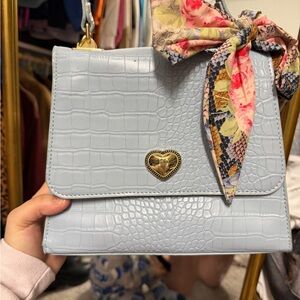 Betsey Johnson Light Blue Croc-Embossed Crossbody Bag with Heart Charm